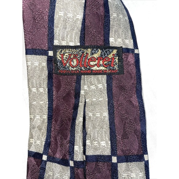Vollerei Dress Tie Mens Size 58" Red Gray 100% Silk Designer - Picture 2 of 12